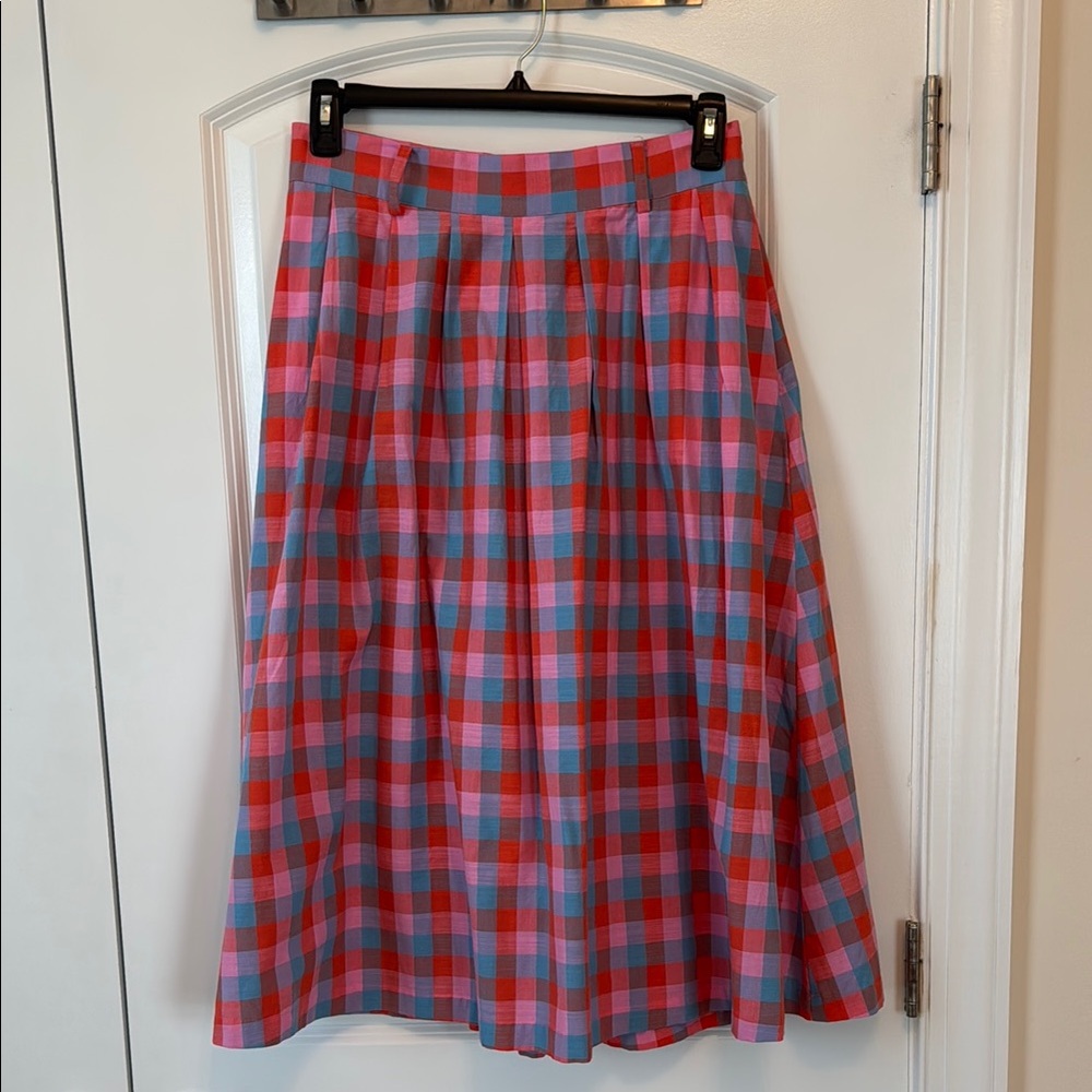 Modcloth Red and Blue Pleated Midi Skirt - Picture 4 of 4
